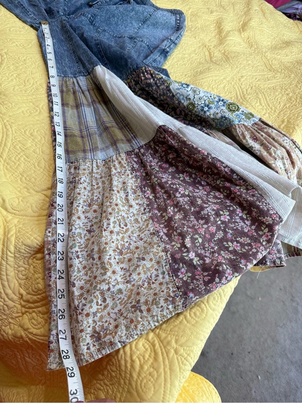 H034 NWT Blue Velvet L w14-20 Boho Patchwork Wide-Leg Denim Pants Blue Cream - Picture 10 of 12